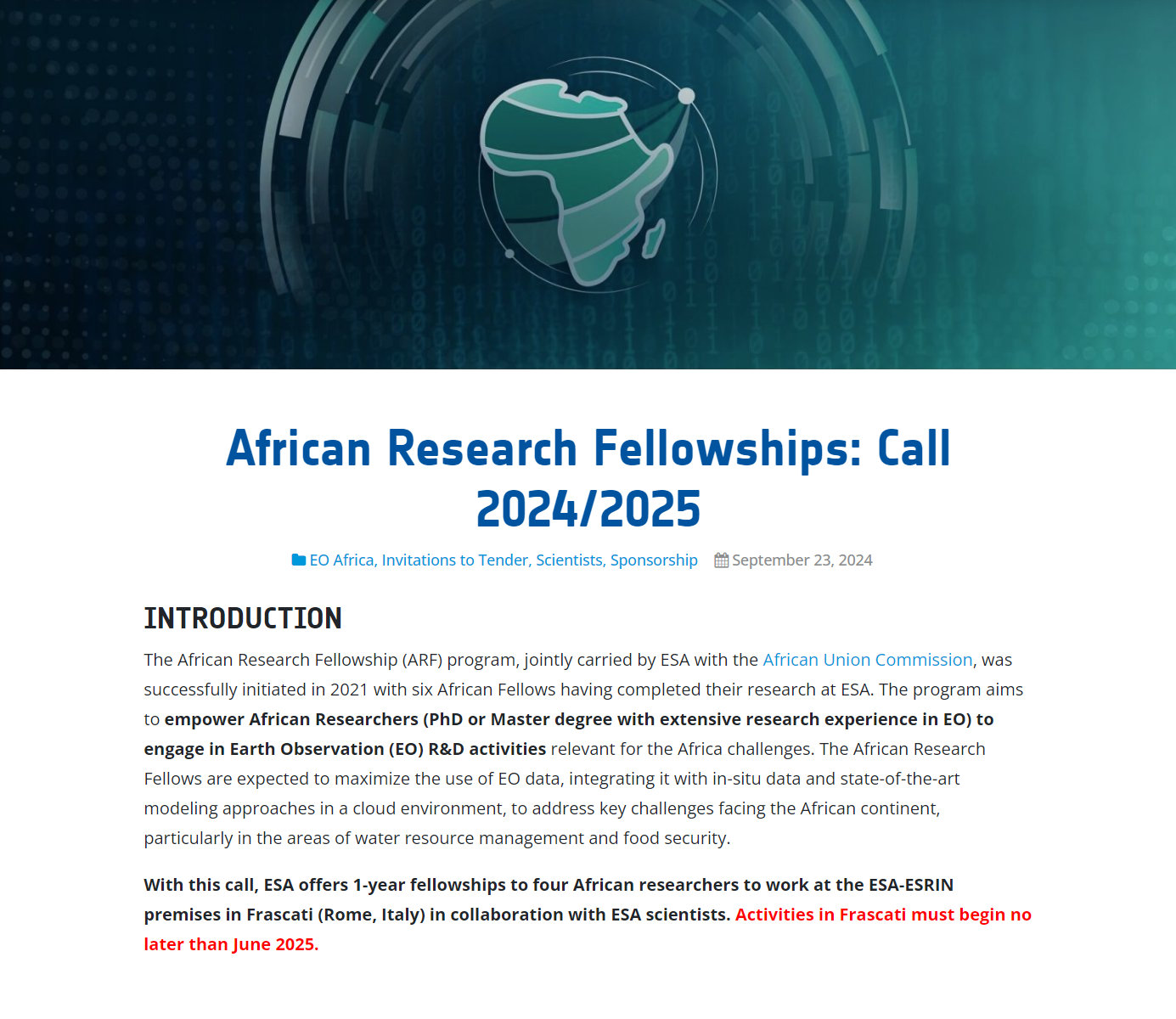 African Research Fellowships: Call 2024/2025